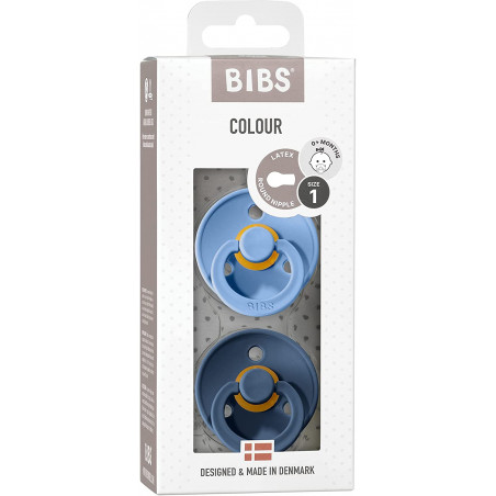 BIBS Colour Ciuccio Misura 1 (0-6 mesi), Sky Blue/Steel Blue