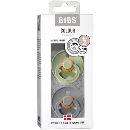BIBS Colour Ciuccio Misura 2 (6-18 mesi), Sage / Cloud