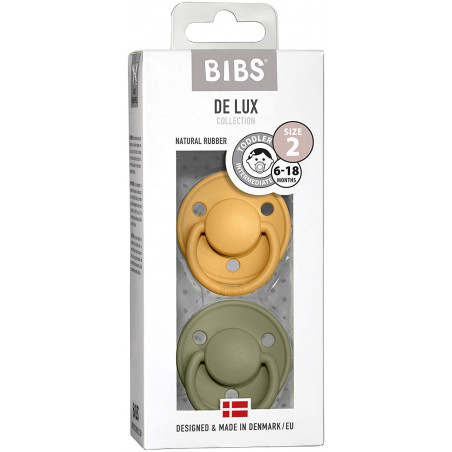 BIBS De Lux Ciuccio Misura 2 (6-18 mesi), Honey Bee / Olive