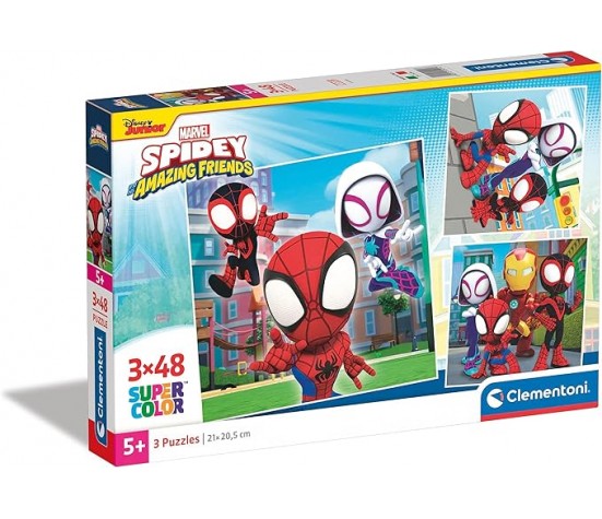 Clementoni - Supercolor Puzzle Marvel Spidey ed i suoi fantastici amici- 3x48 Pezzi