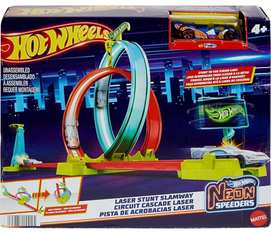Mattel - Pista Hot Wheels Neon Speeders Laser Stunt Slamway
